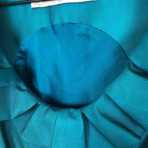 Lela Rose Ruffle Neck Silk Dress in Teal - Picture 3 of 6